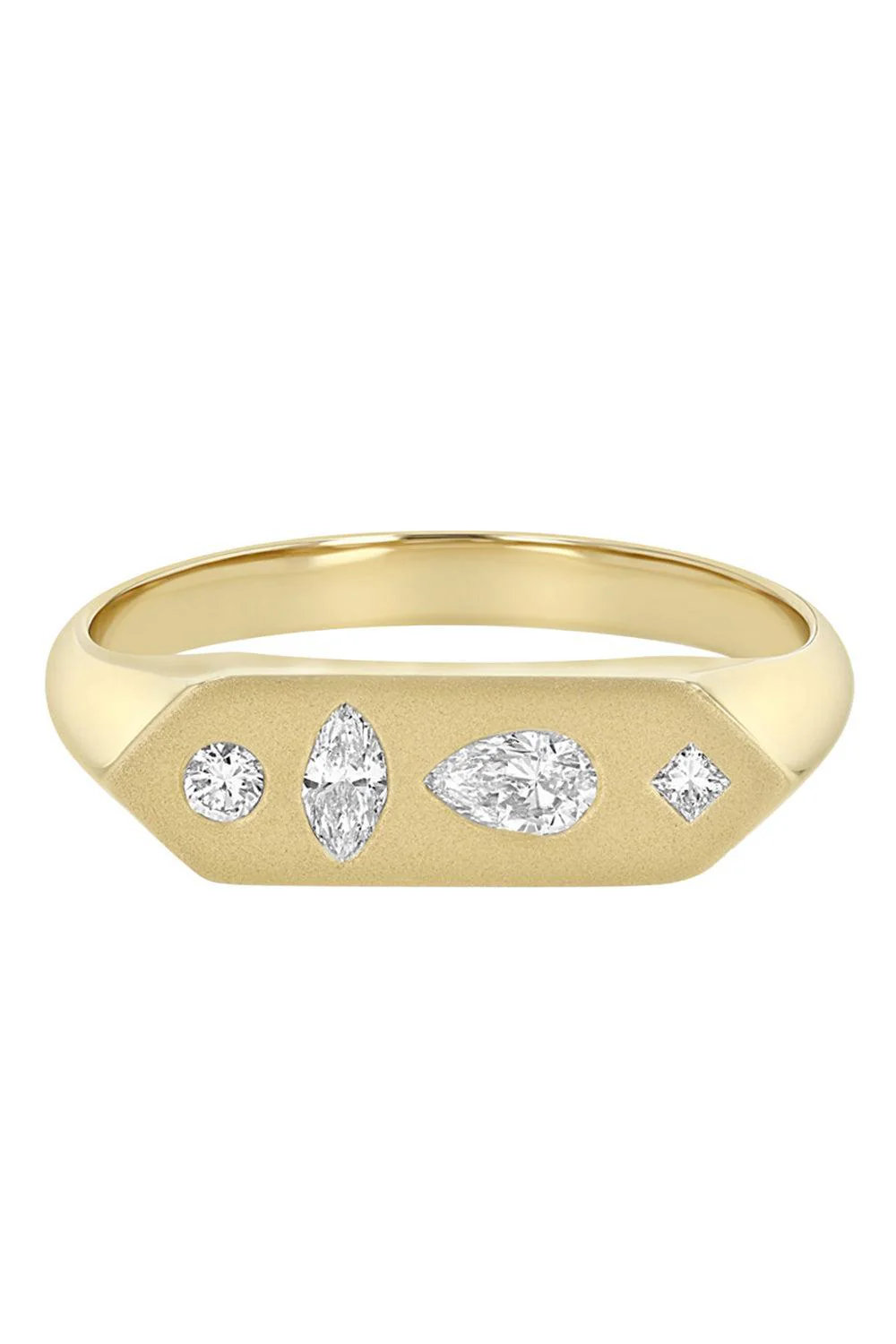 Diamond Mosaic Elongated Hexagon Signet Ring