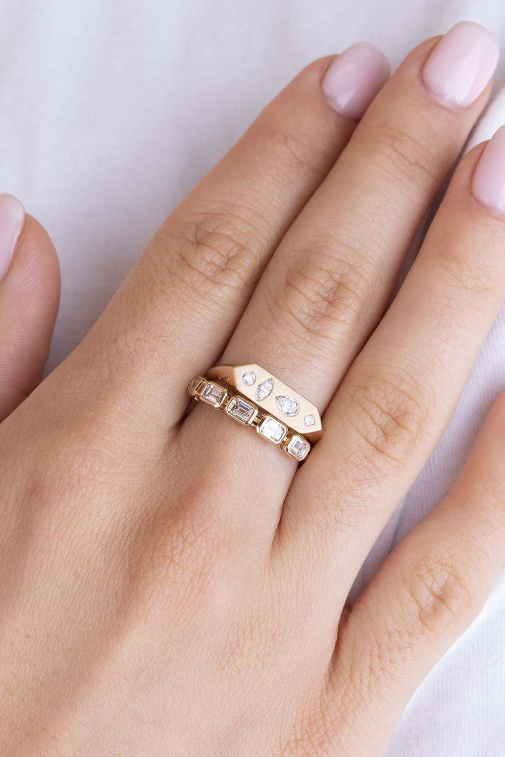 Diamond Mosaic Elongated Hexagon Signet Ring - Image 3