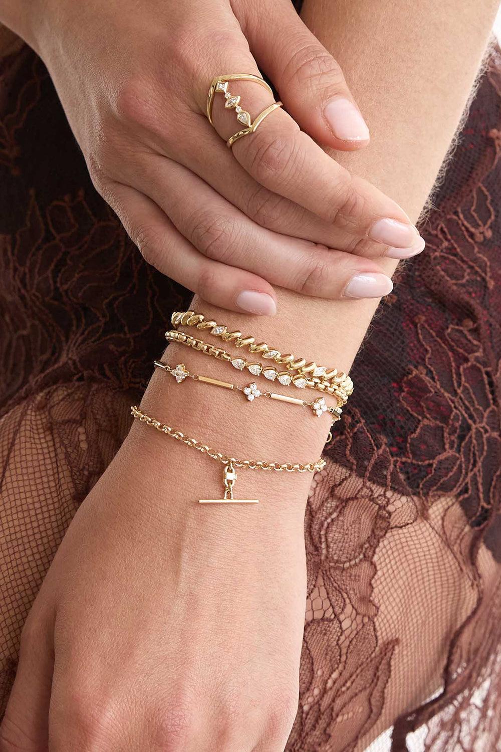 Diamond Quad Station Linked Bar Bracelet - Image 2