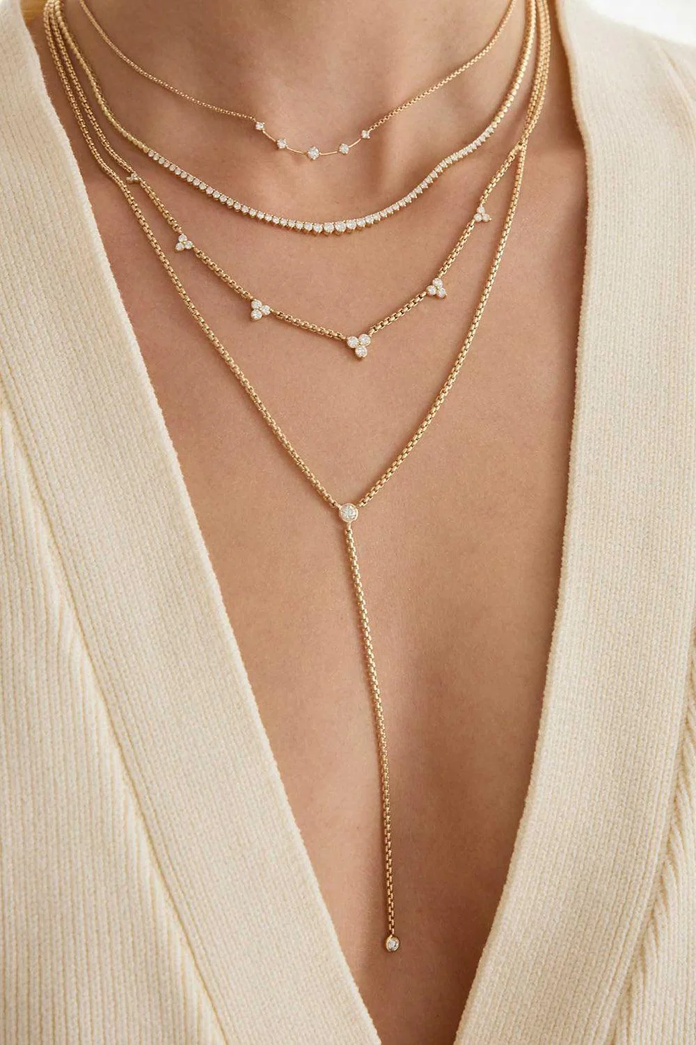 Diamond Small Trio Station Box Chain Chain Necklace - Image 2