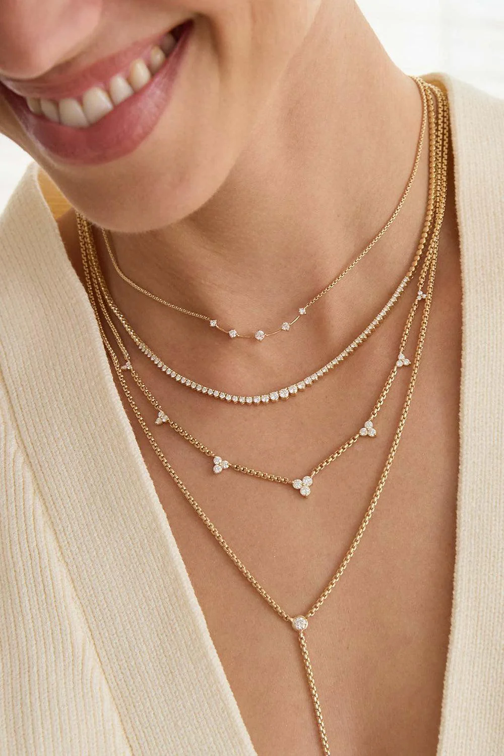Diamond Small Trio Station Box Chain Chain Necklace - Image 3