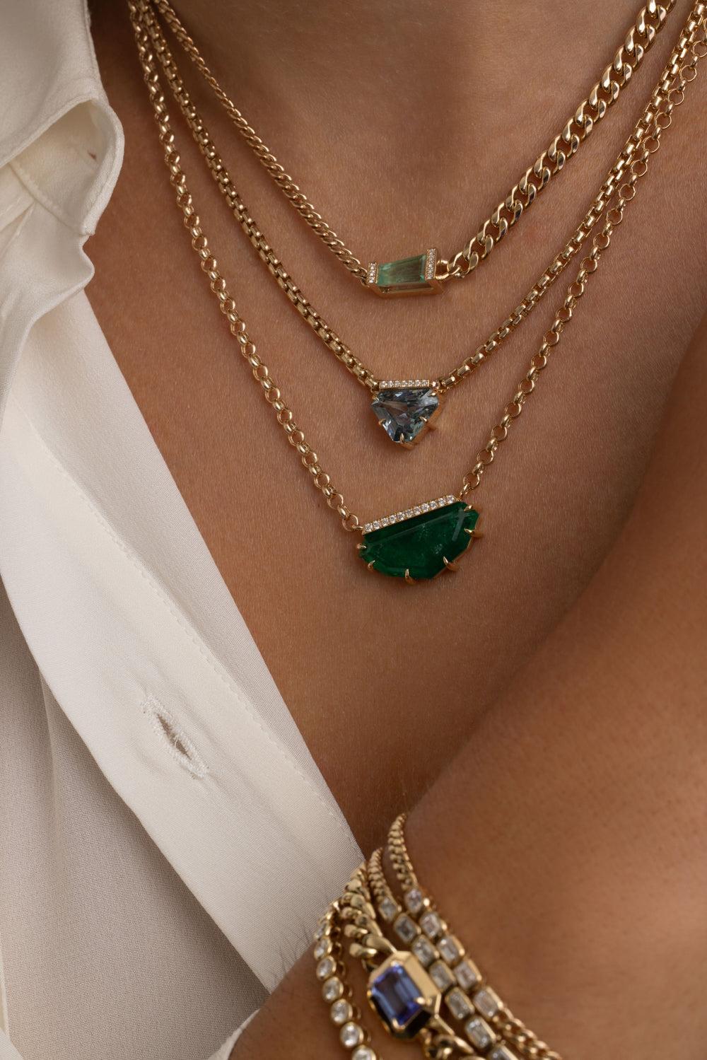Emerald Diamond Curb Chain Necklace - Image 3