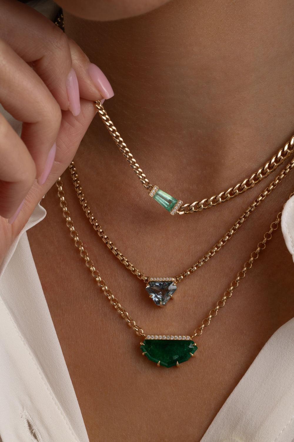 Emerald Diamond Curb Chain Necklace - Image 4