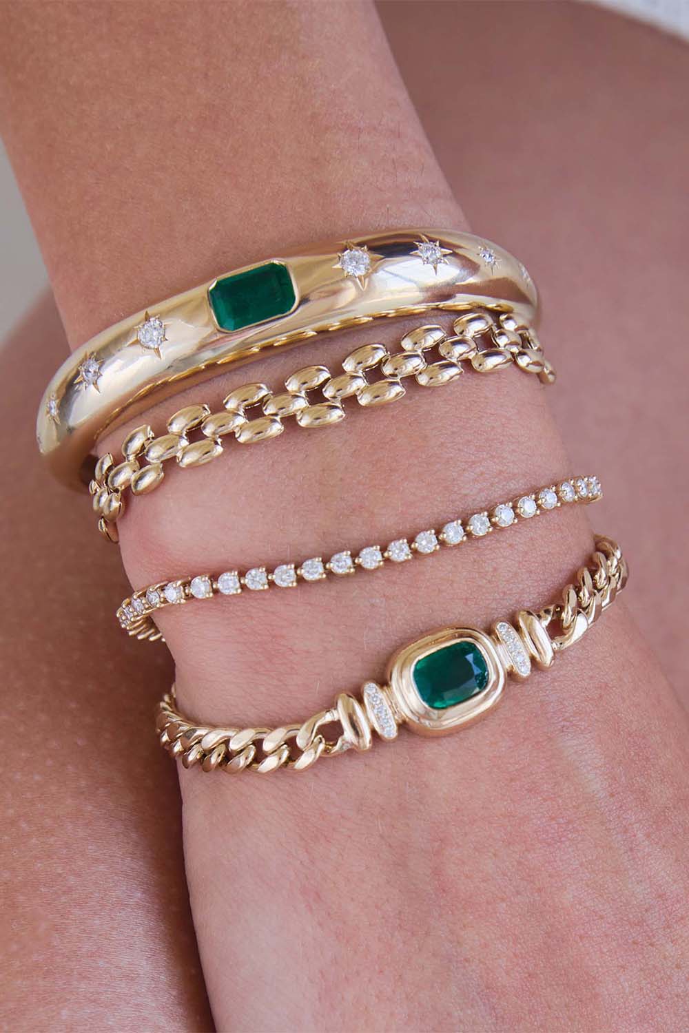 Emerald Diamond Large Curb Chain Bracelet - Image 2