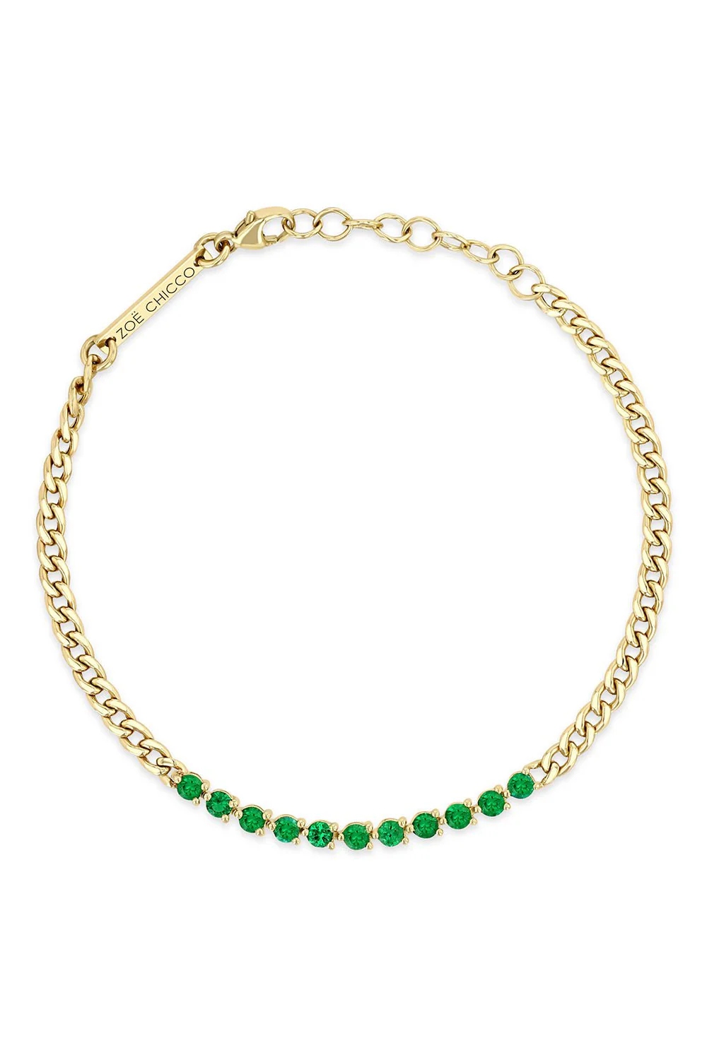 Emerald Segment Small Curb Chain Tennis Bracelet