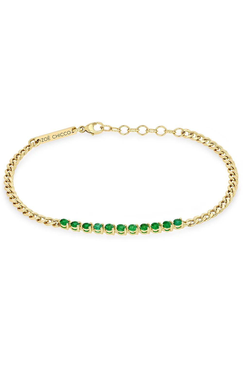 Emerald Segment Small Curb Chain Tennis Bracelet - Image 3