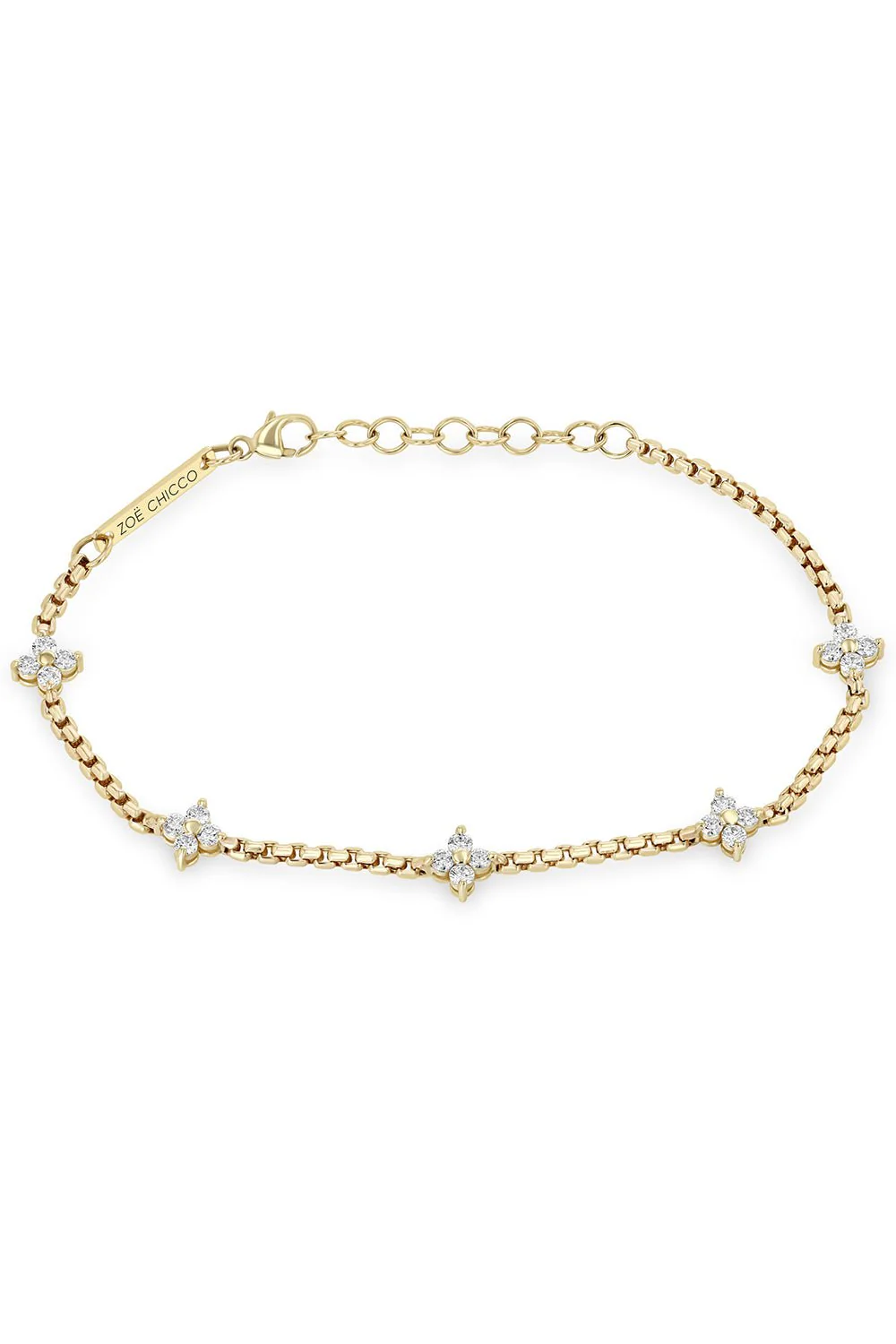 Five Prong Diamond Quad Station Box Chain Bracelet