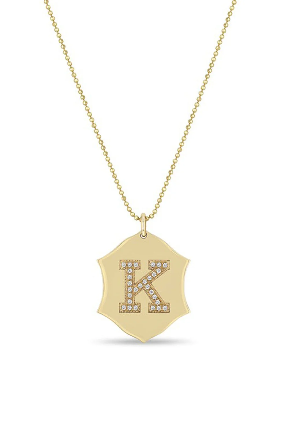 Initial Ornate Shield Pendant Necklace