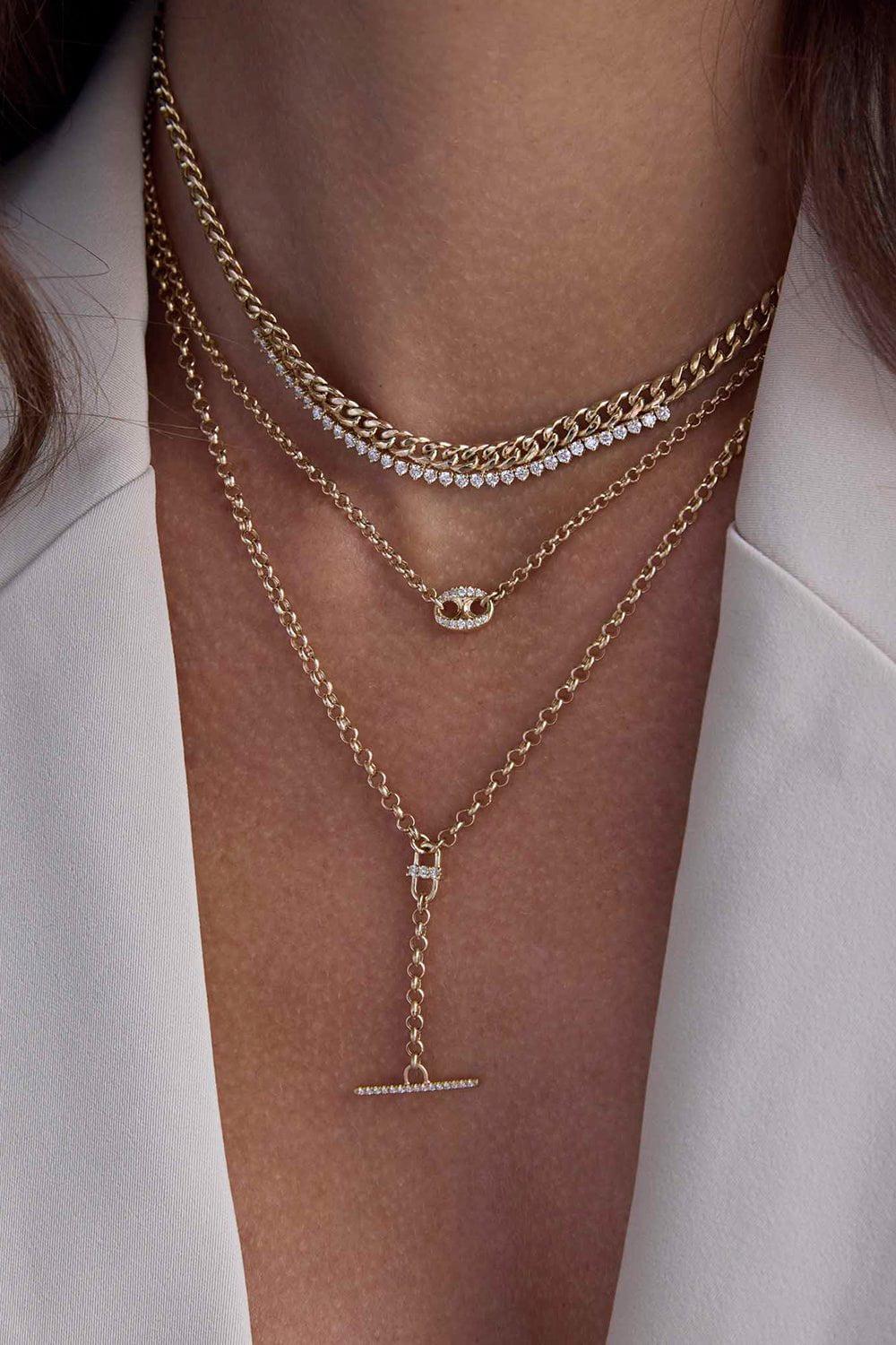 Large Diamond Mariner Link Rolo Chain Necklace - Image 2