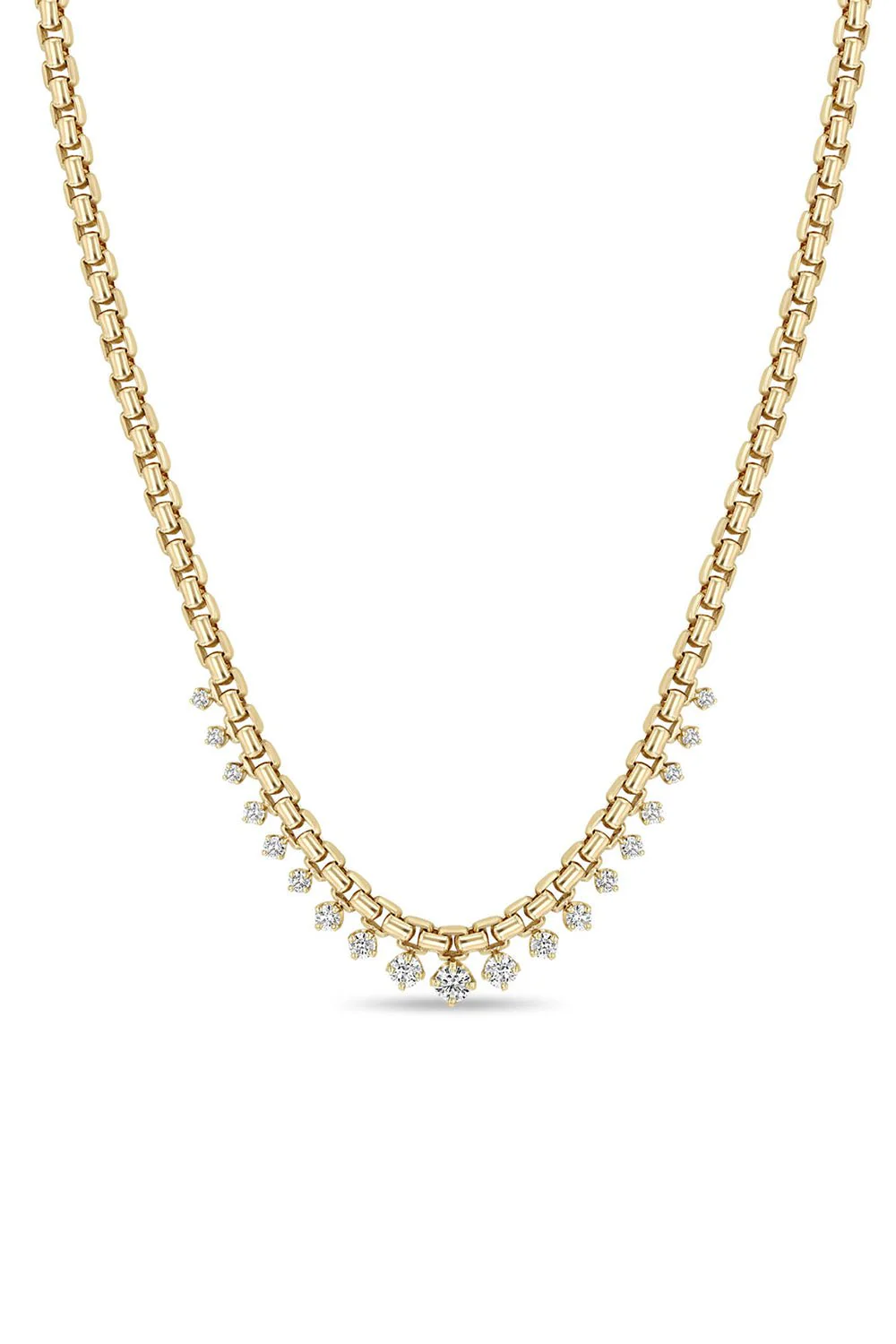 Large Graduated Prong Diamond Box Chain Necklace