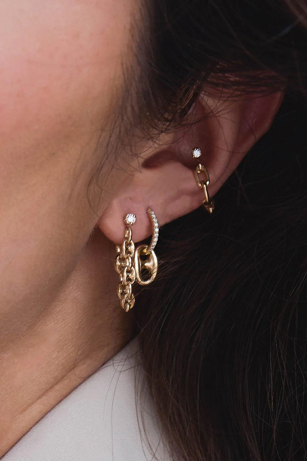 Large Mariner Diamond Dangling Huggie Hoop Earrings - Image 2