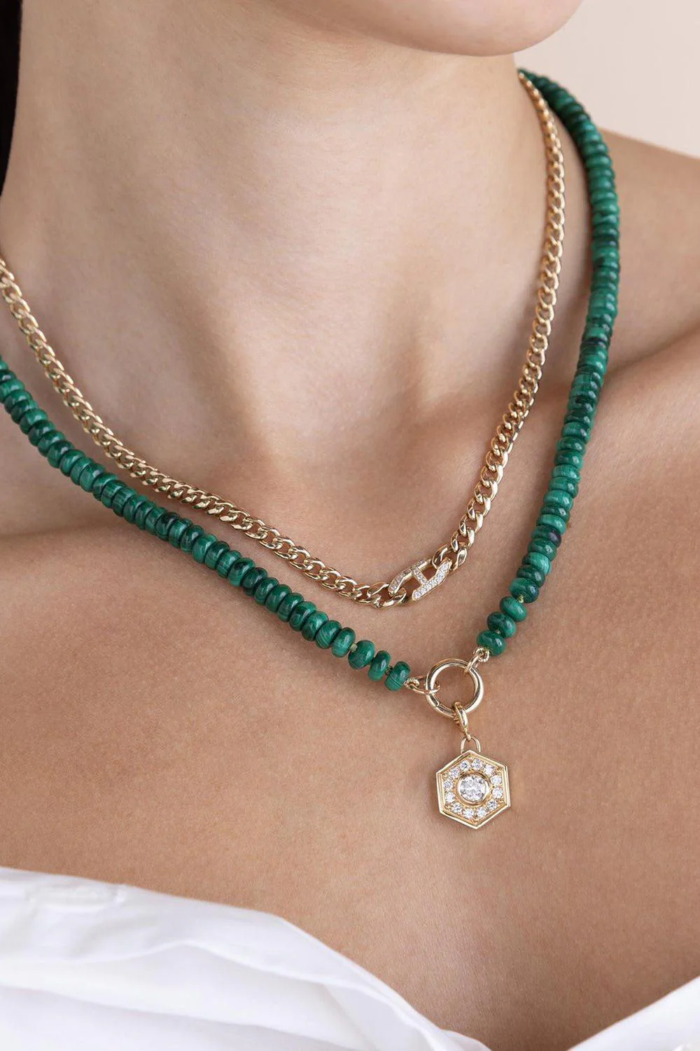 Malachite Rondelle Bead Round Enhancer Necklace - Image 2