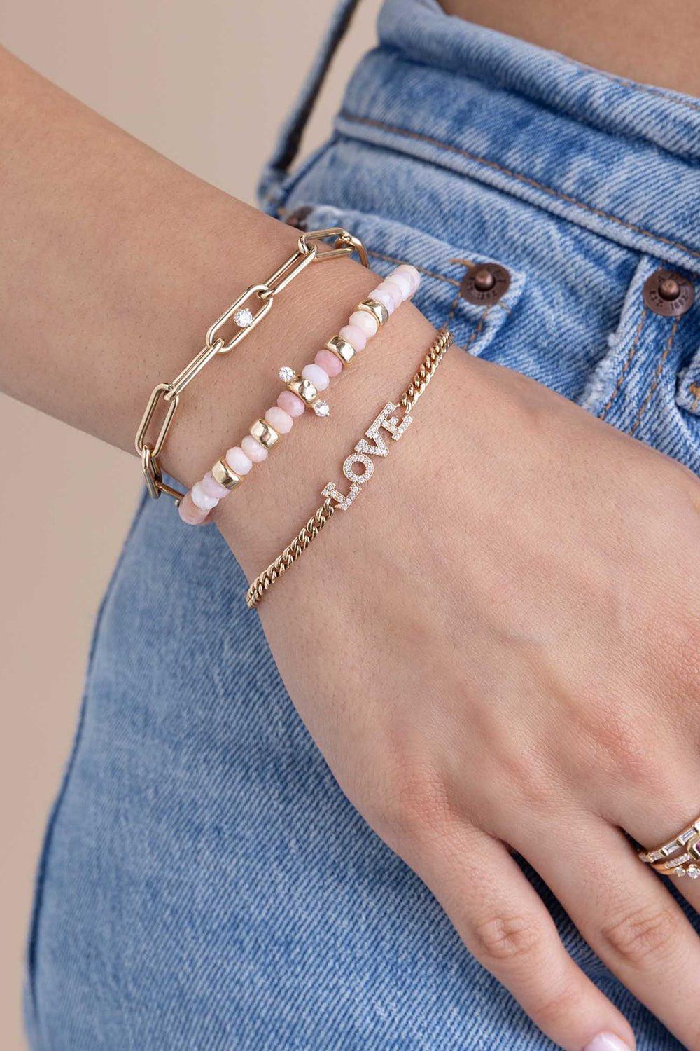 Pink Opal Diamond Rondelle Bead Bracelet - Image 2