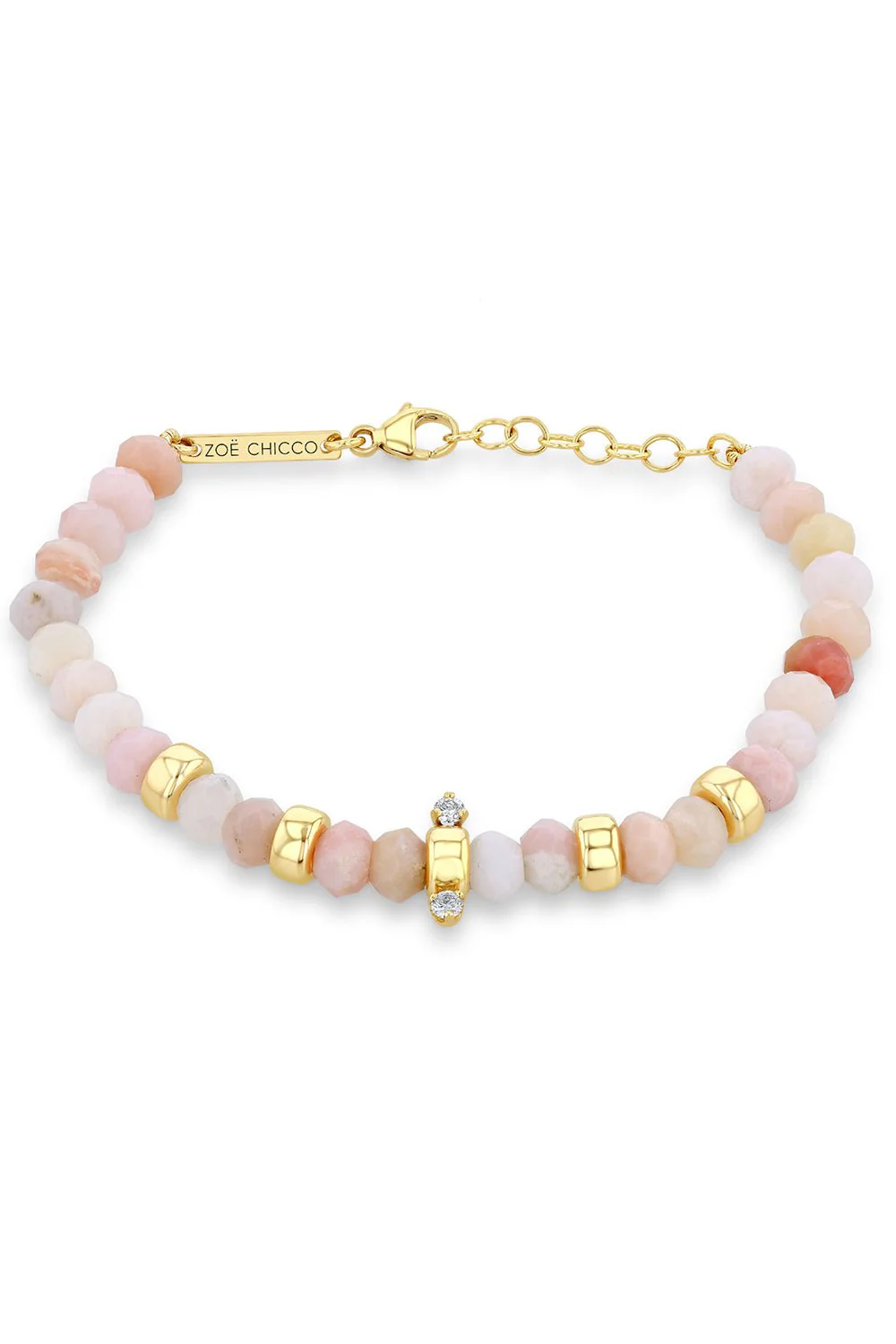 Pink Opal Diamond Rondelle Bead Bracelet - Image 3
