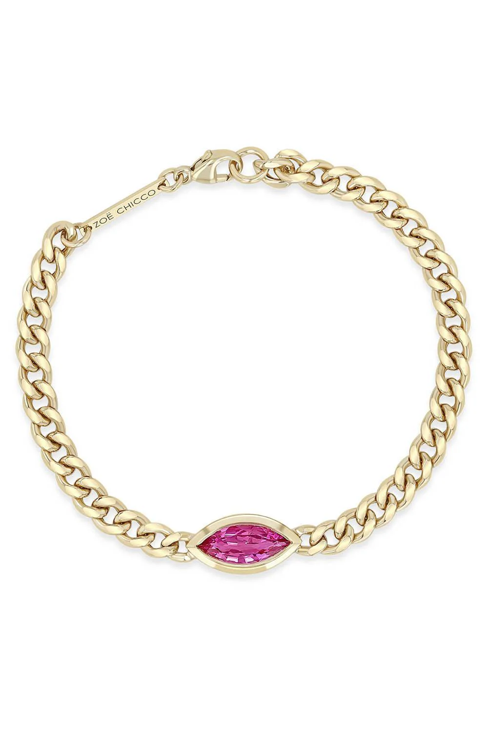 Pink Sapphire Curb Chain Bracelet