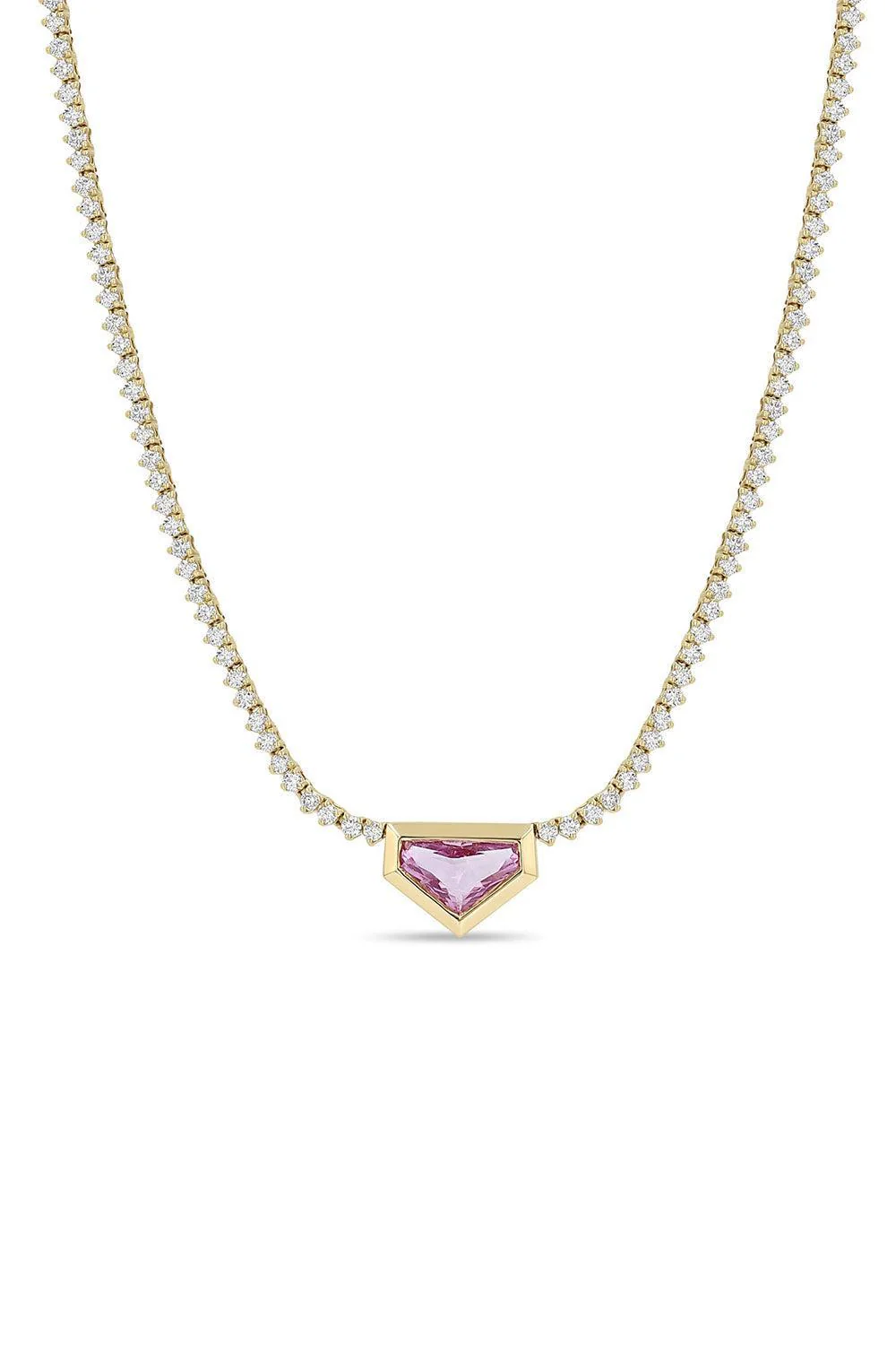 Pink Sapphire Shield Tennis Necklace