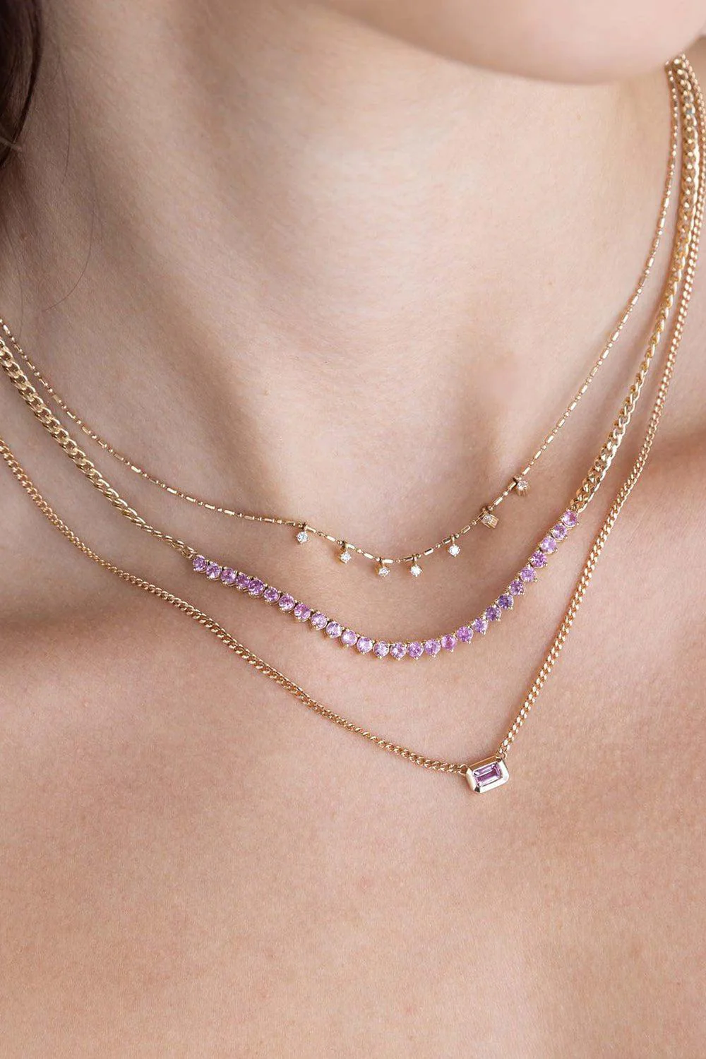 Pink Sapphire Small Curb Chain Tennis Necklace - Image 2