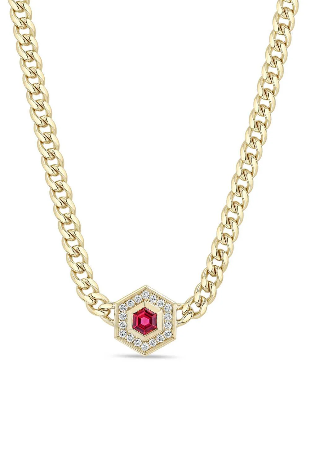 Pink Tourmaline Diamond Hexagon Pendant Necklace