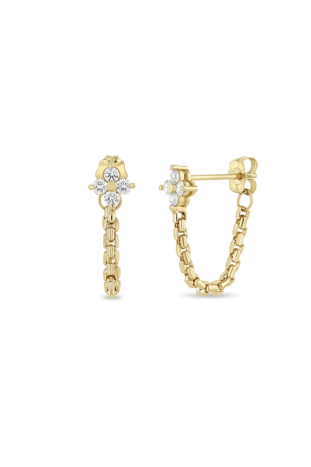 Prong Diamond Quad Box Chain Huggie Earrings
