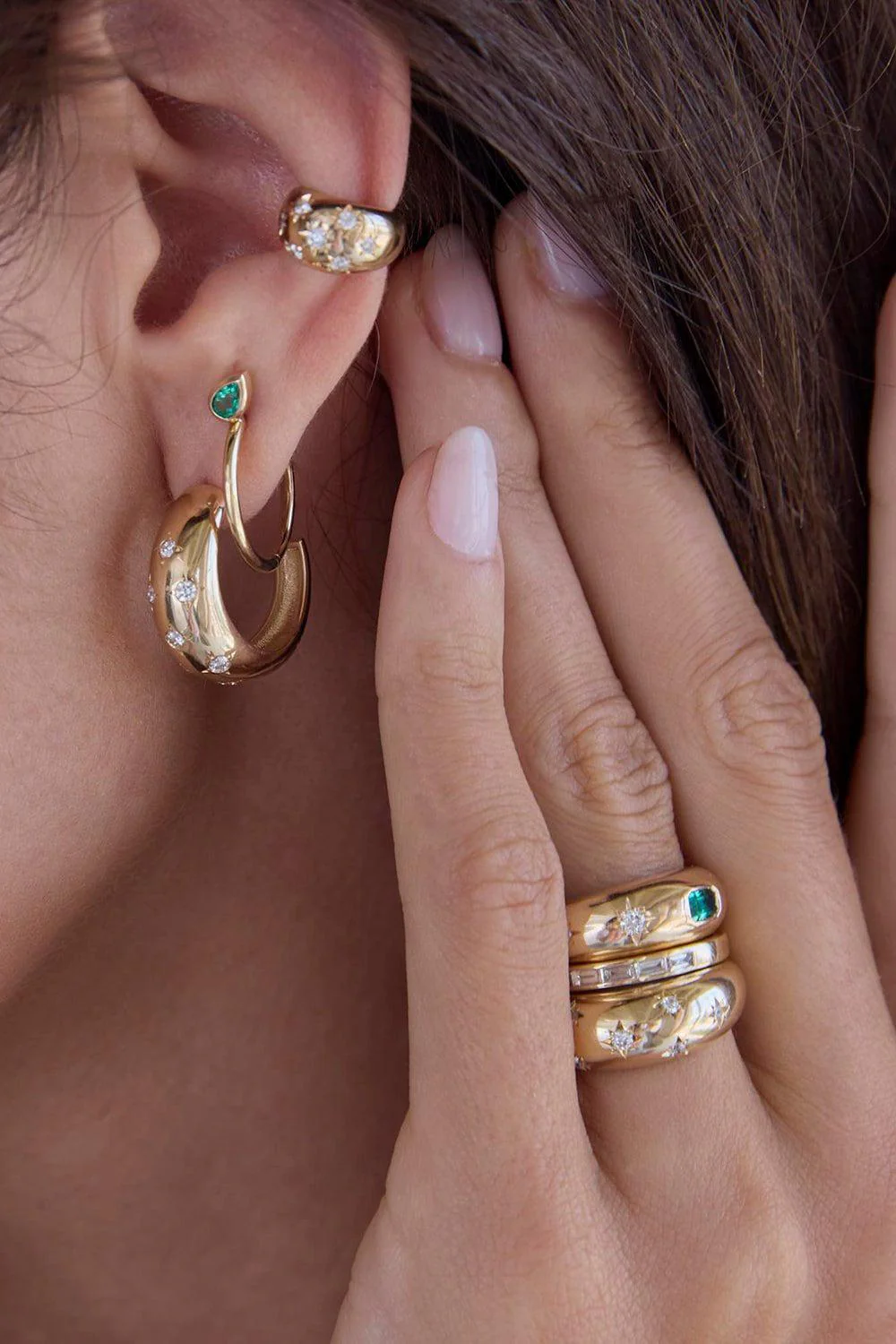 Scattered Star Set Diamond Medium Aura Hoop Earrings - Image 2