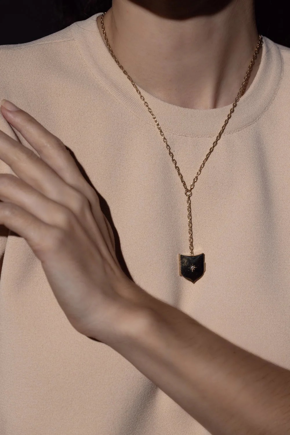 Shield Locket Lariat Necklace - Image 3