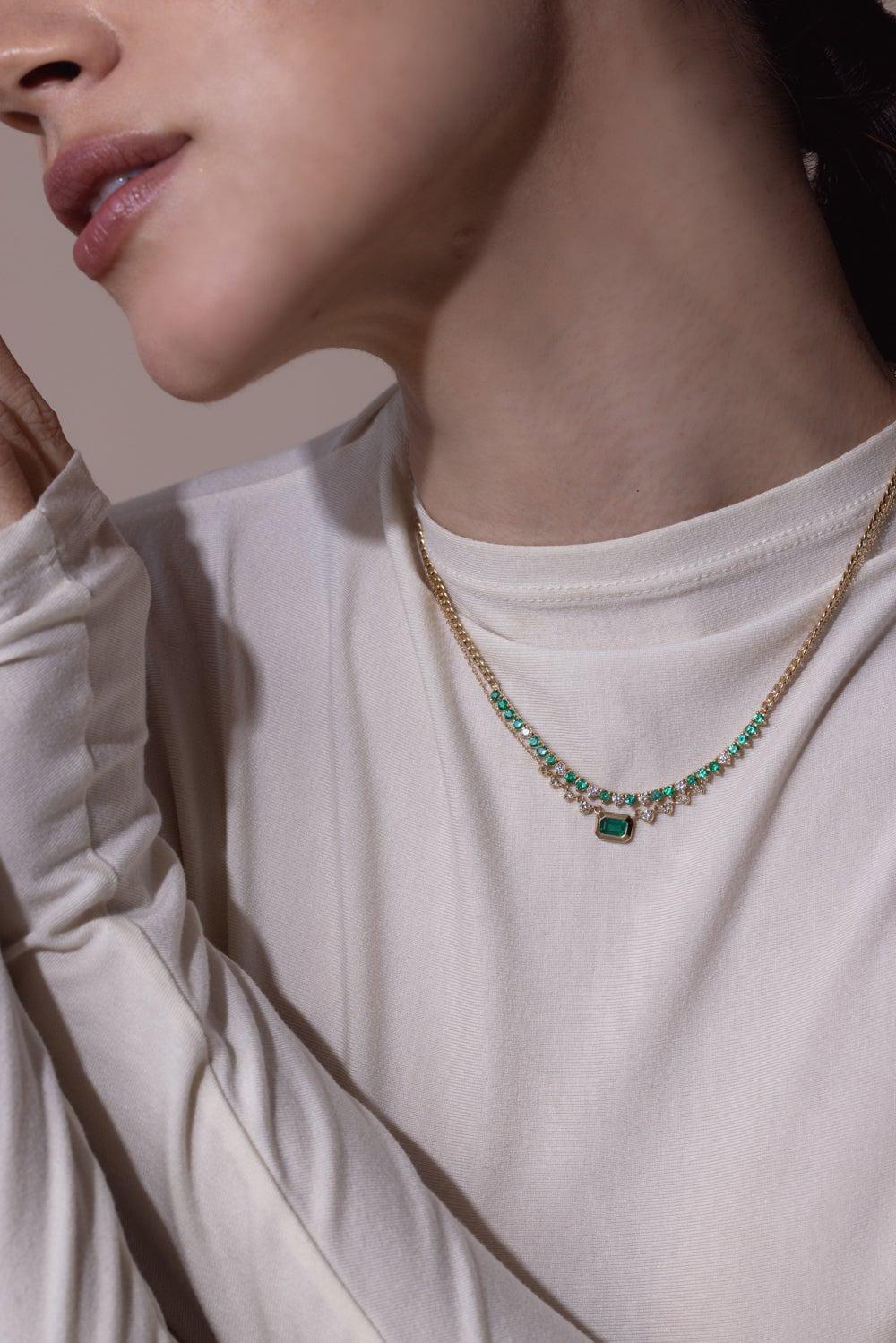 Small Segment Tennis Curb Chain Necklace - Image 2