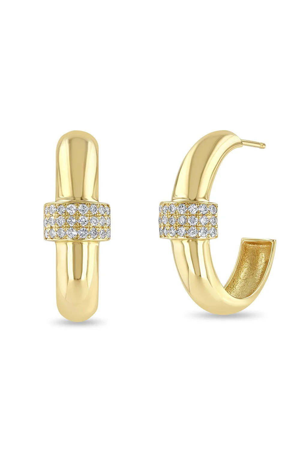 Three Row Diamond Door Knocker Hoop Earrings