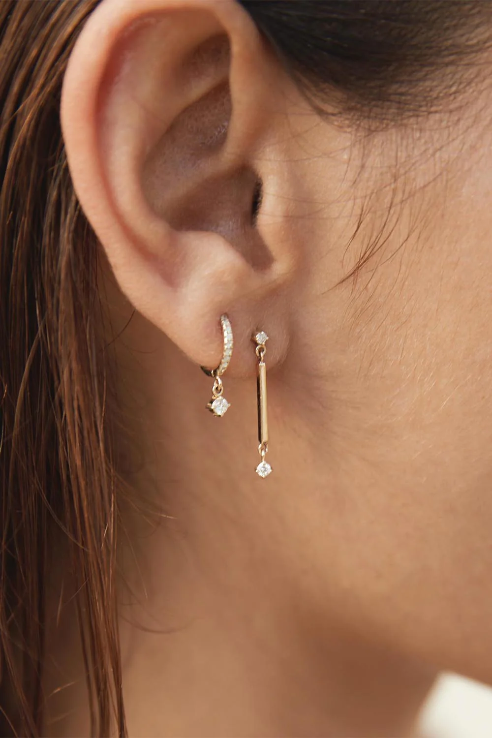 Two Prong Diamond Drop Earrings - Image 2