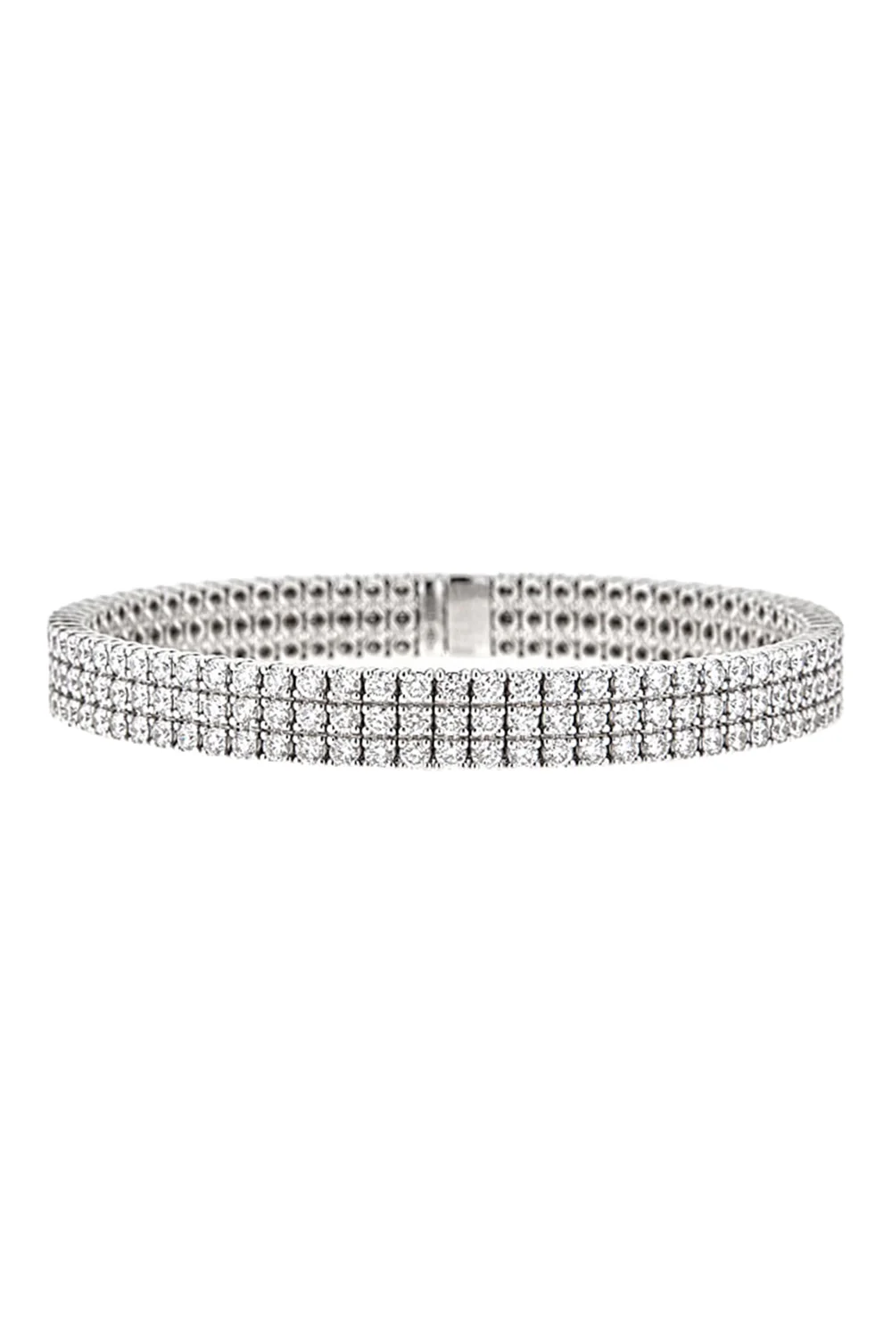 3 Row Diamond Stretch Bracelet - White Gold