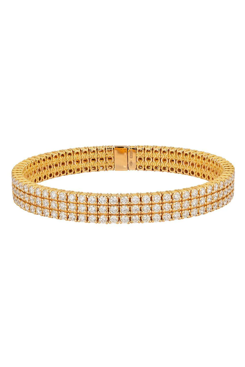 3 Row Diamond Stretch Bracelet - Yellow Gold