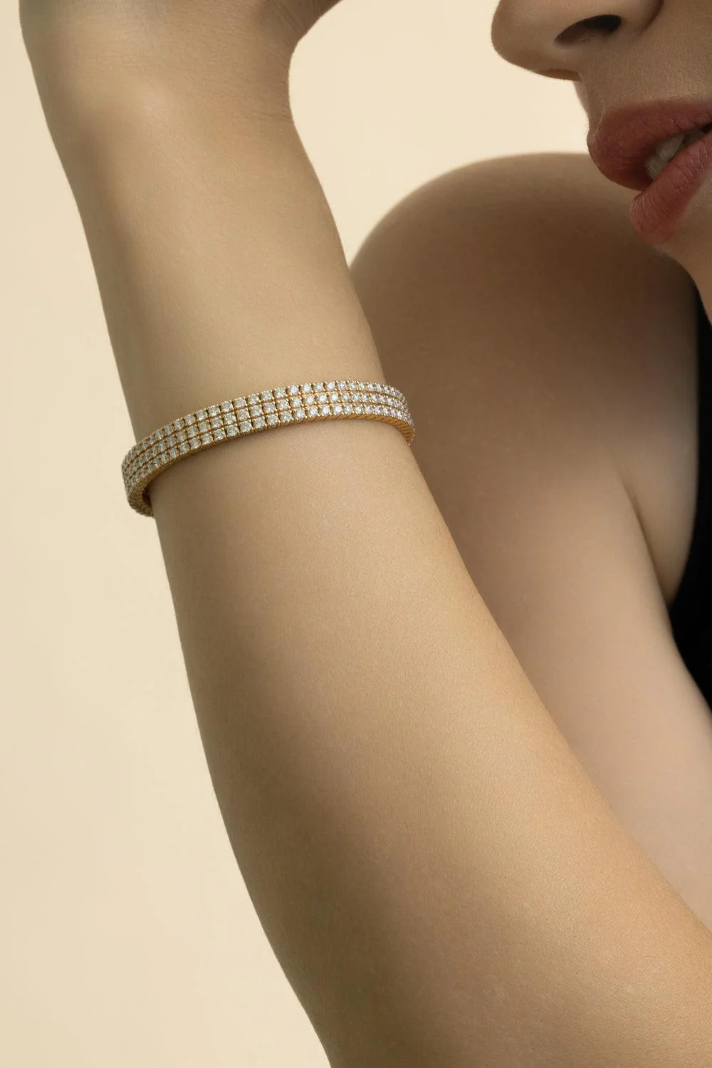 3 Row Diamond Stretch Bracelet - Yellow Gold - Image 3