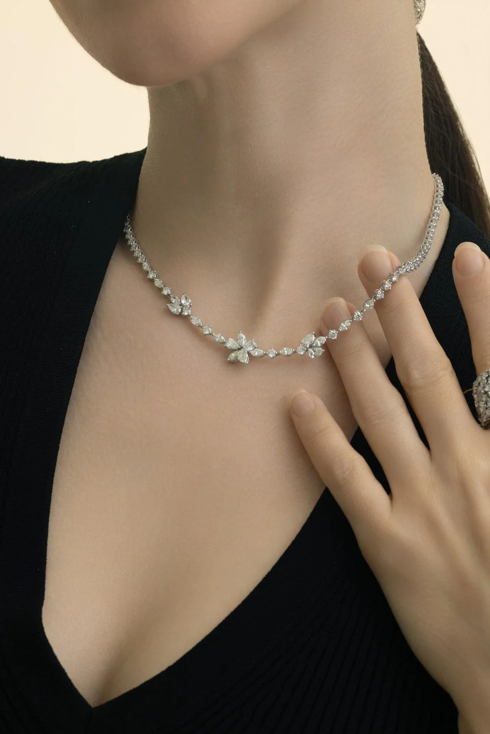 All Diamond Three Cluster Necklace - Image 4