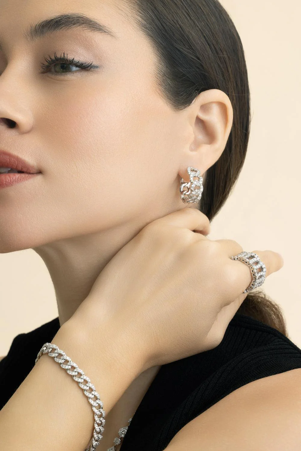 Diamond Cuban Link Hoop Earrings