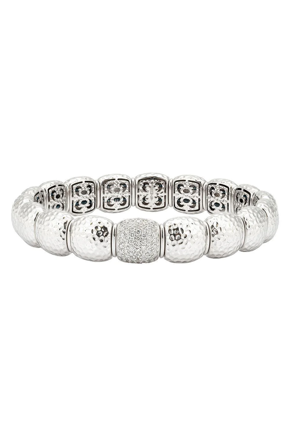 Diamond Hammered Stretch Bracelet - White Gold