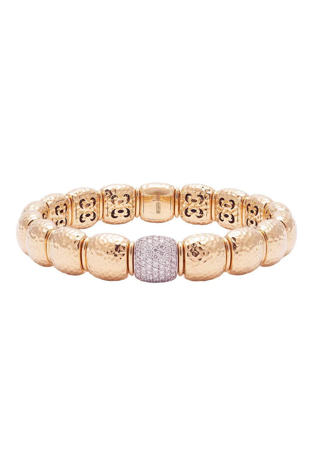 Diamond Hammered Stretch Bracelet - Yellow Gold