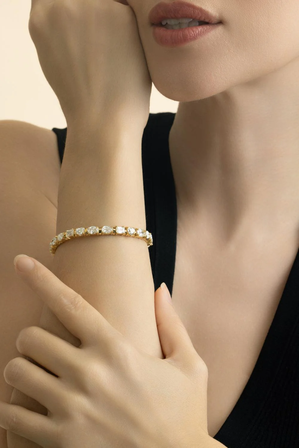 Diamond Mix Shape Stretch Bracelet - Yellow Gold - Image 2