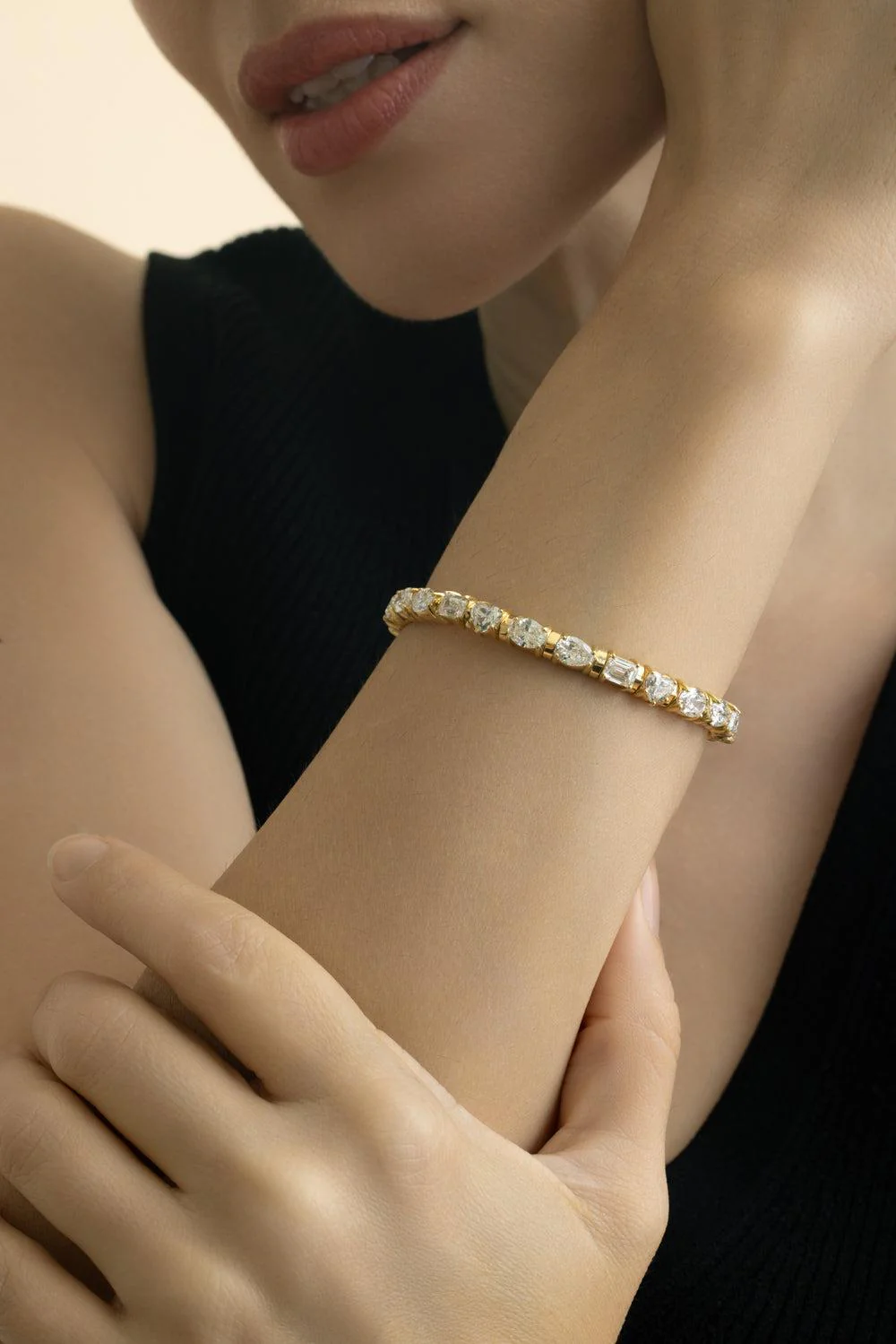 Diamond Mix Shape Stretch Bracelet - Yellow Gold - Image 3