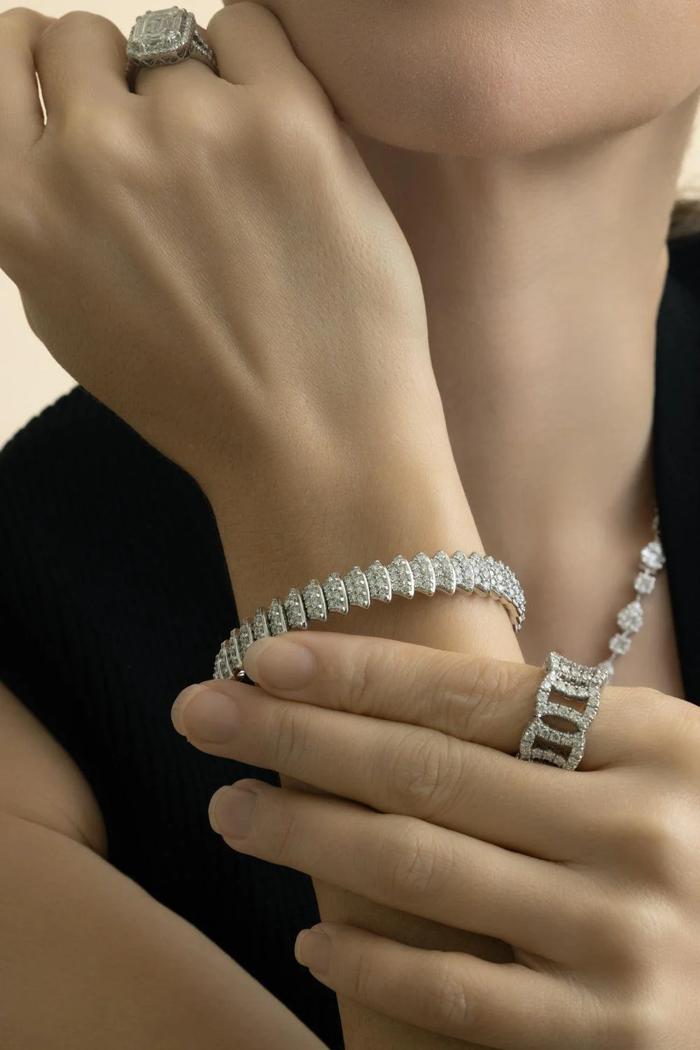 Diamond Multi Element Stretch Bracelet - White Gold - Image 3