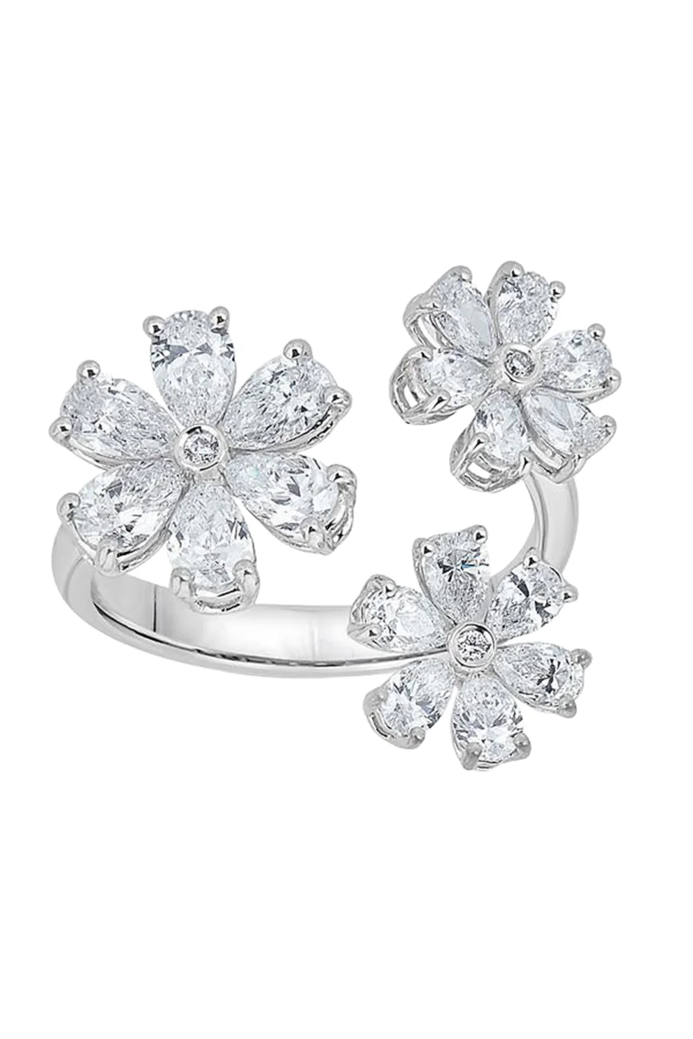 Diamond Three Flower Open Ring