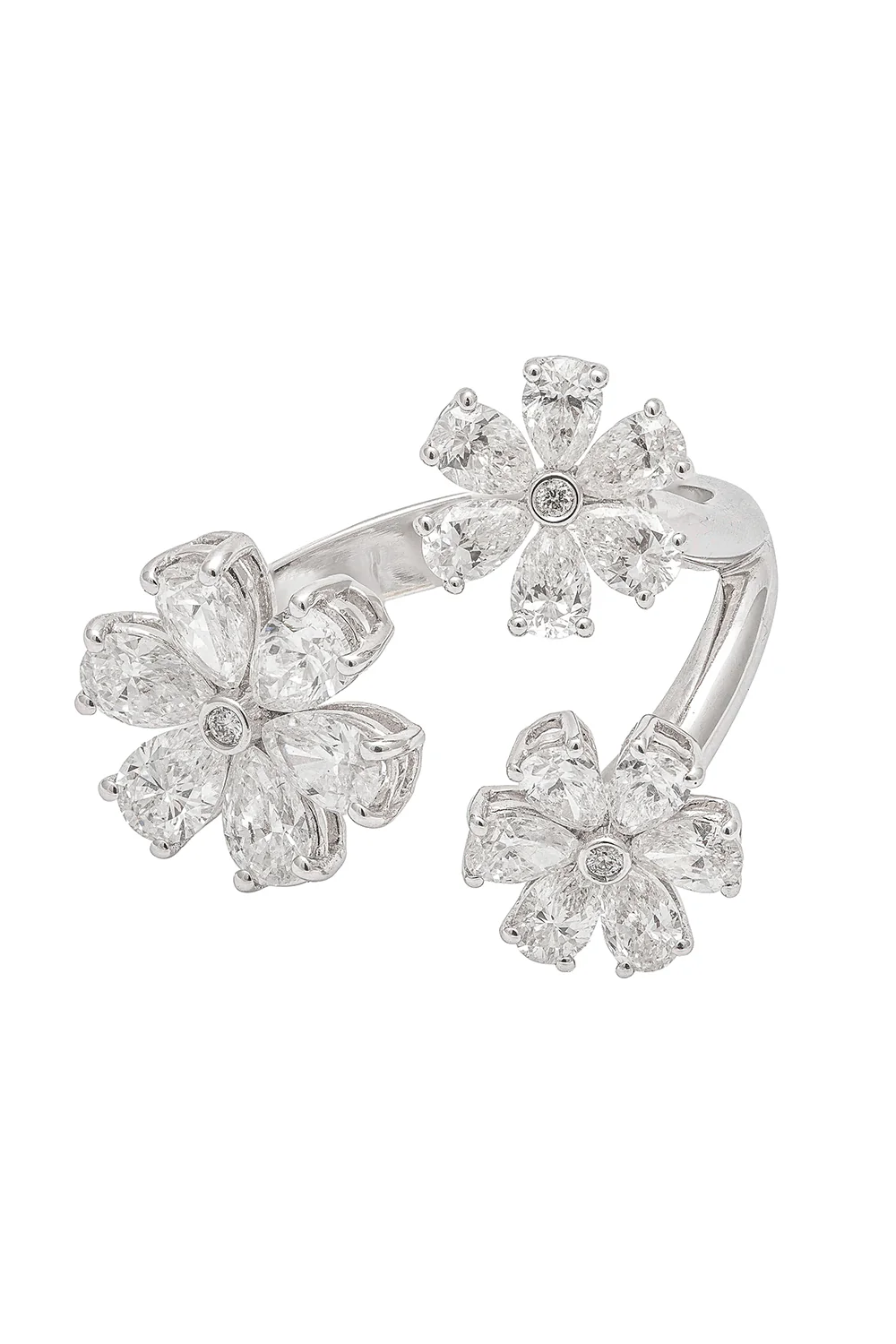 Diamond Three Flower Open Ring - Image 2