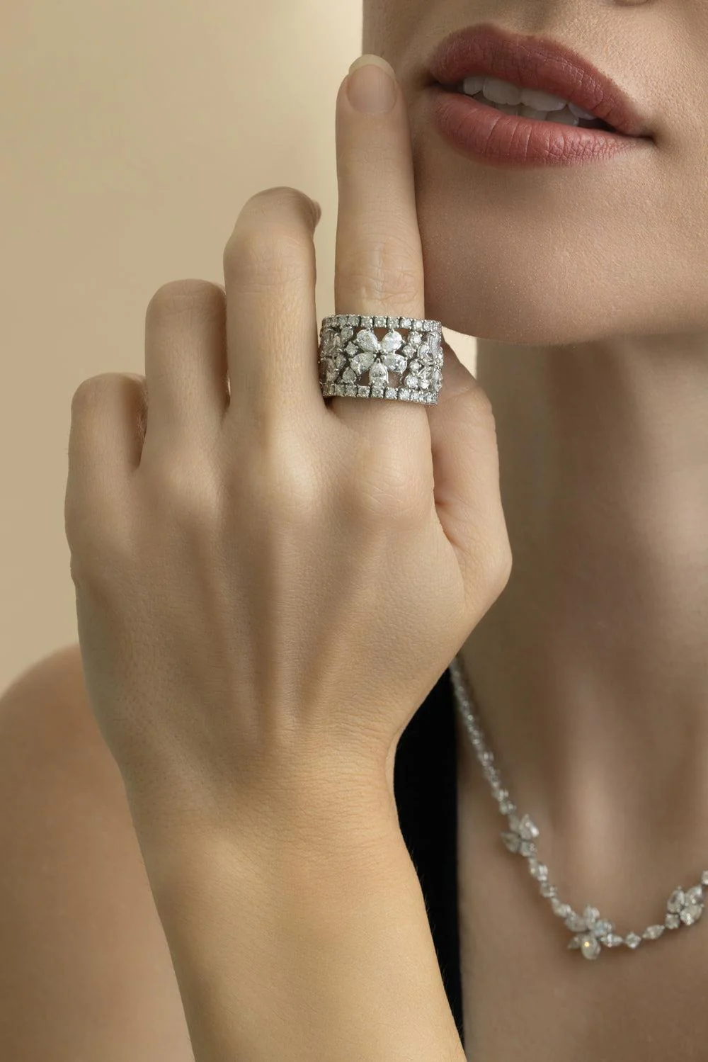 Diamond Wide Flower Ring - Image 2