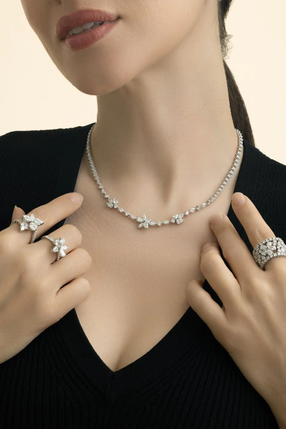 Mix Diamond 3 Station Necklace - Image 3