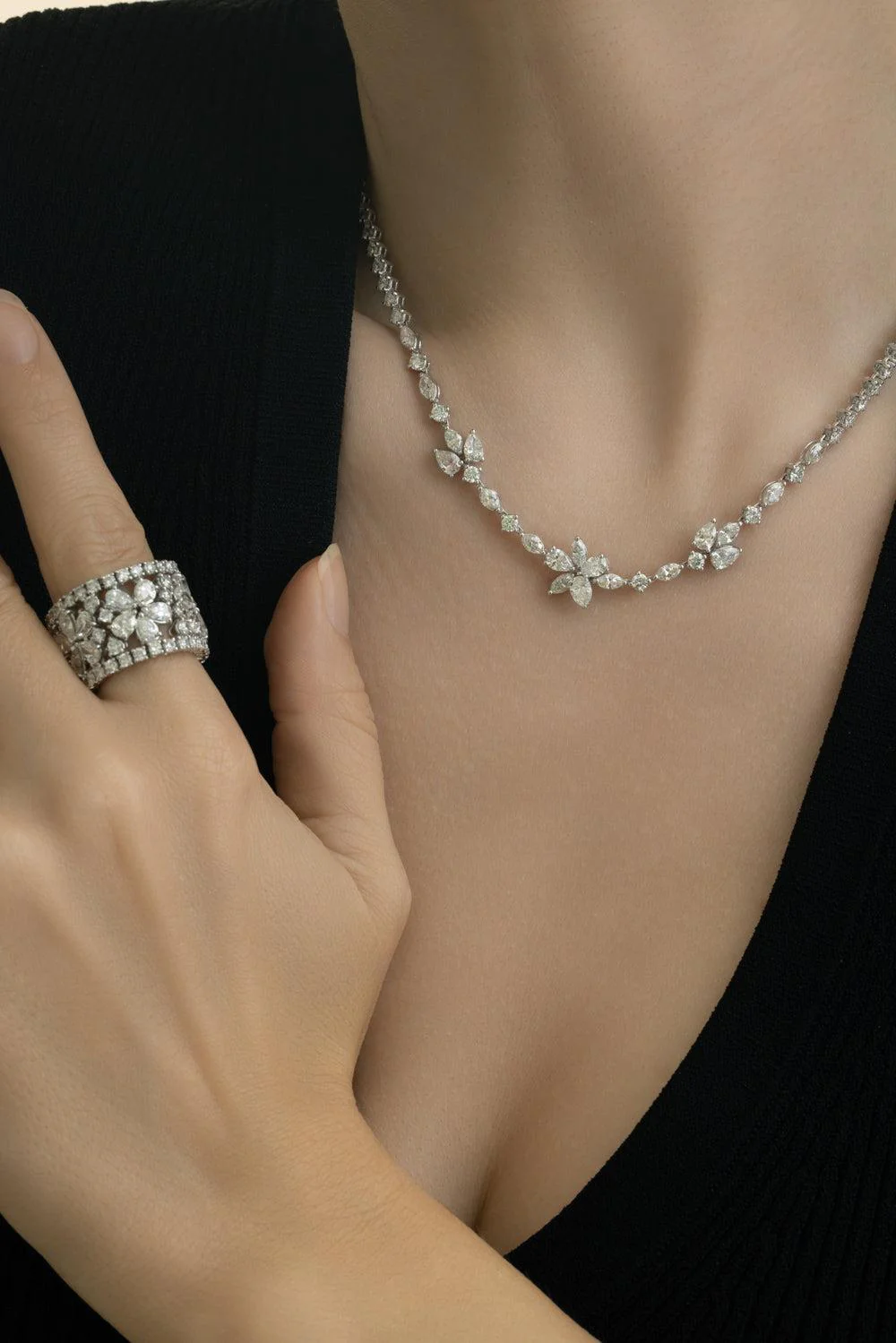 Mix Diamond 3 Station Necklace - Image 4