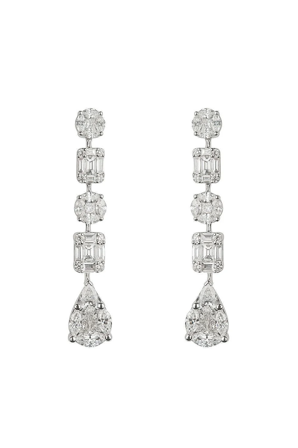 Mixed Shape Diamond Line Drop Earrings