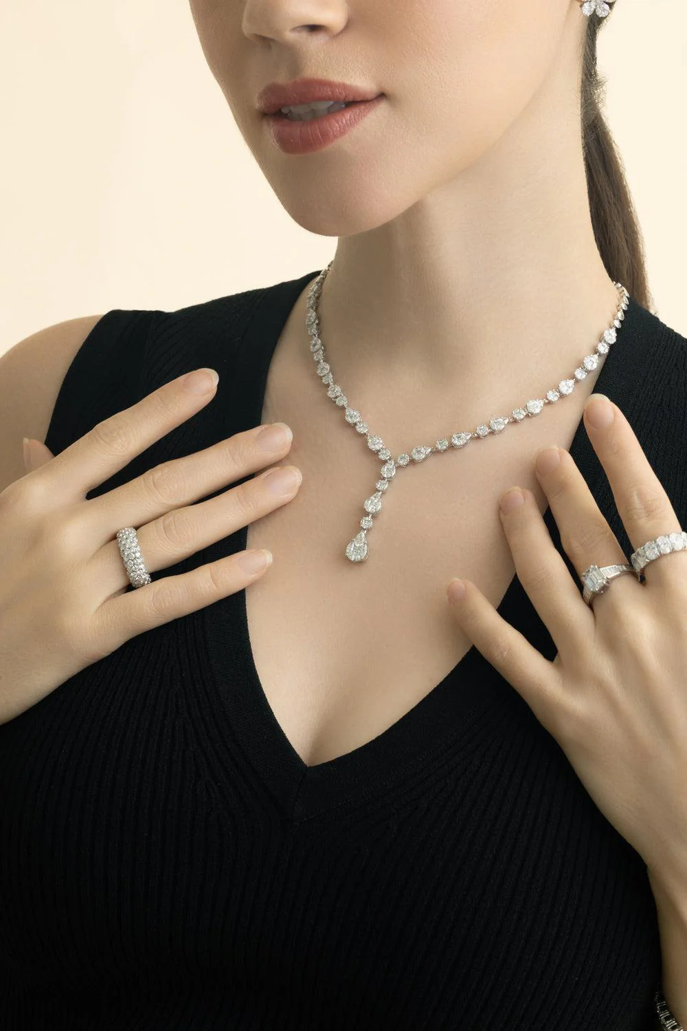 Multi Shape Diamond Drop Necklace - Image 2