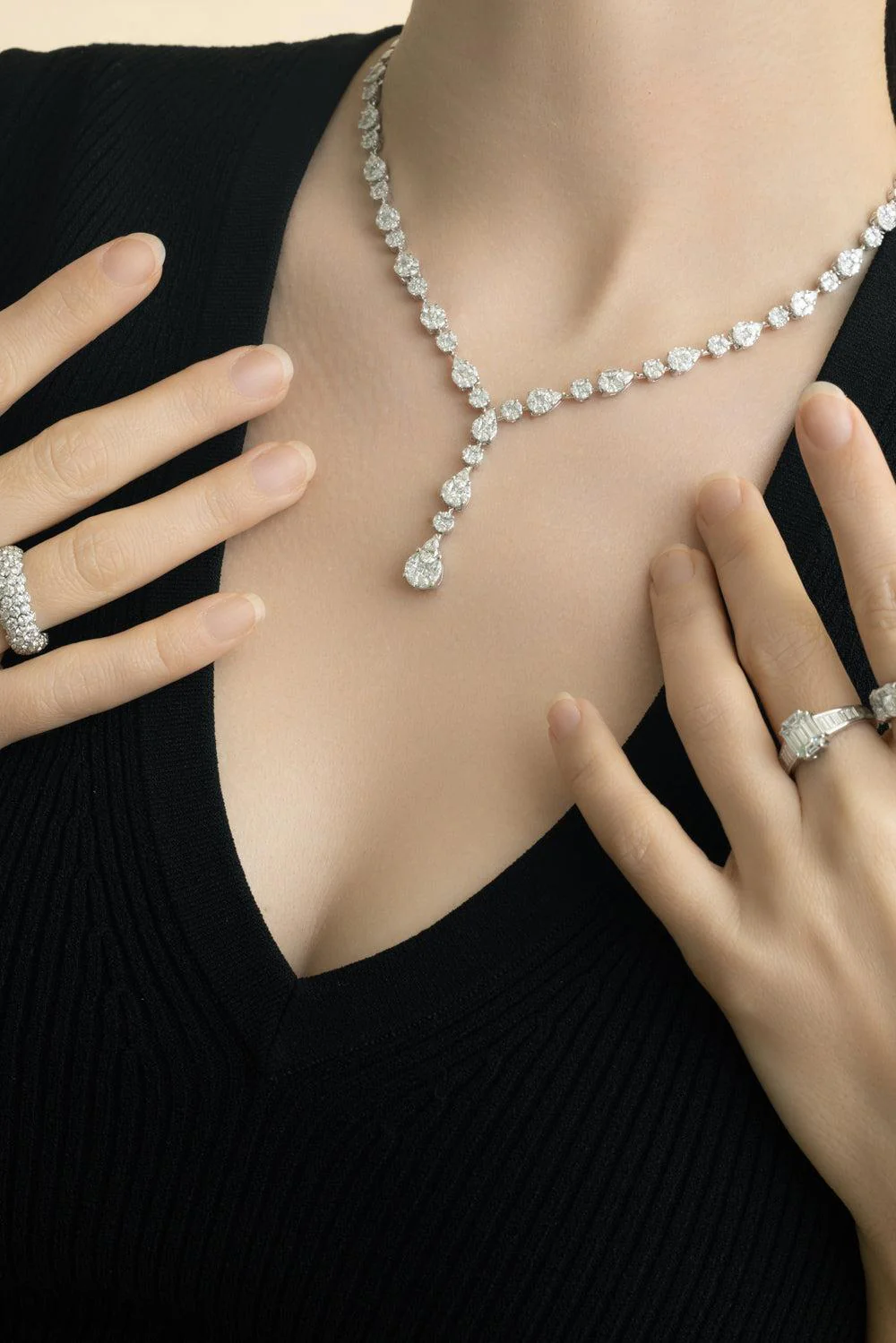 Multi Shape Diamond Drop Necklace - Image 3