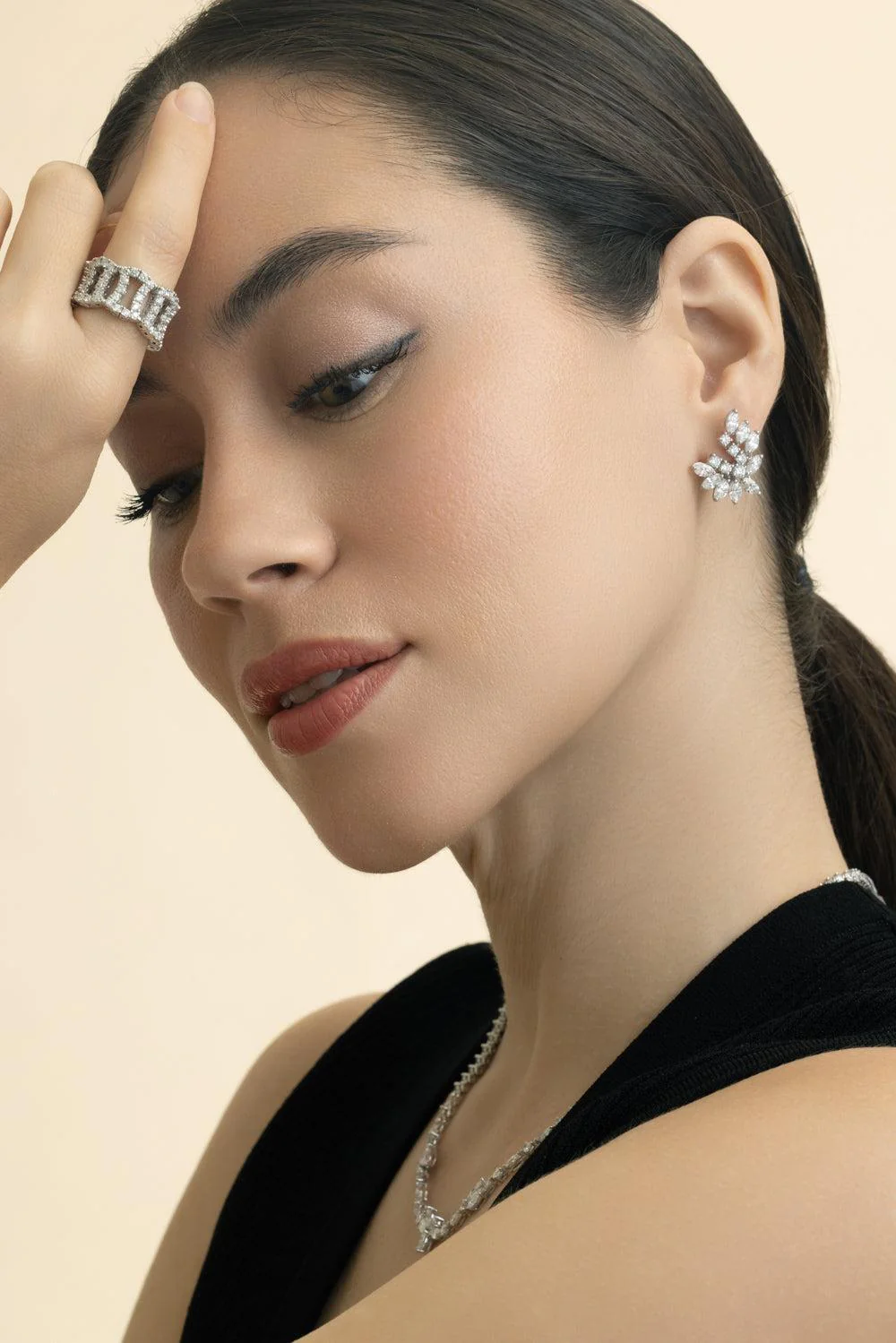 Round Marquise Diamond Cluster Earrings - Image 3