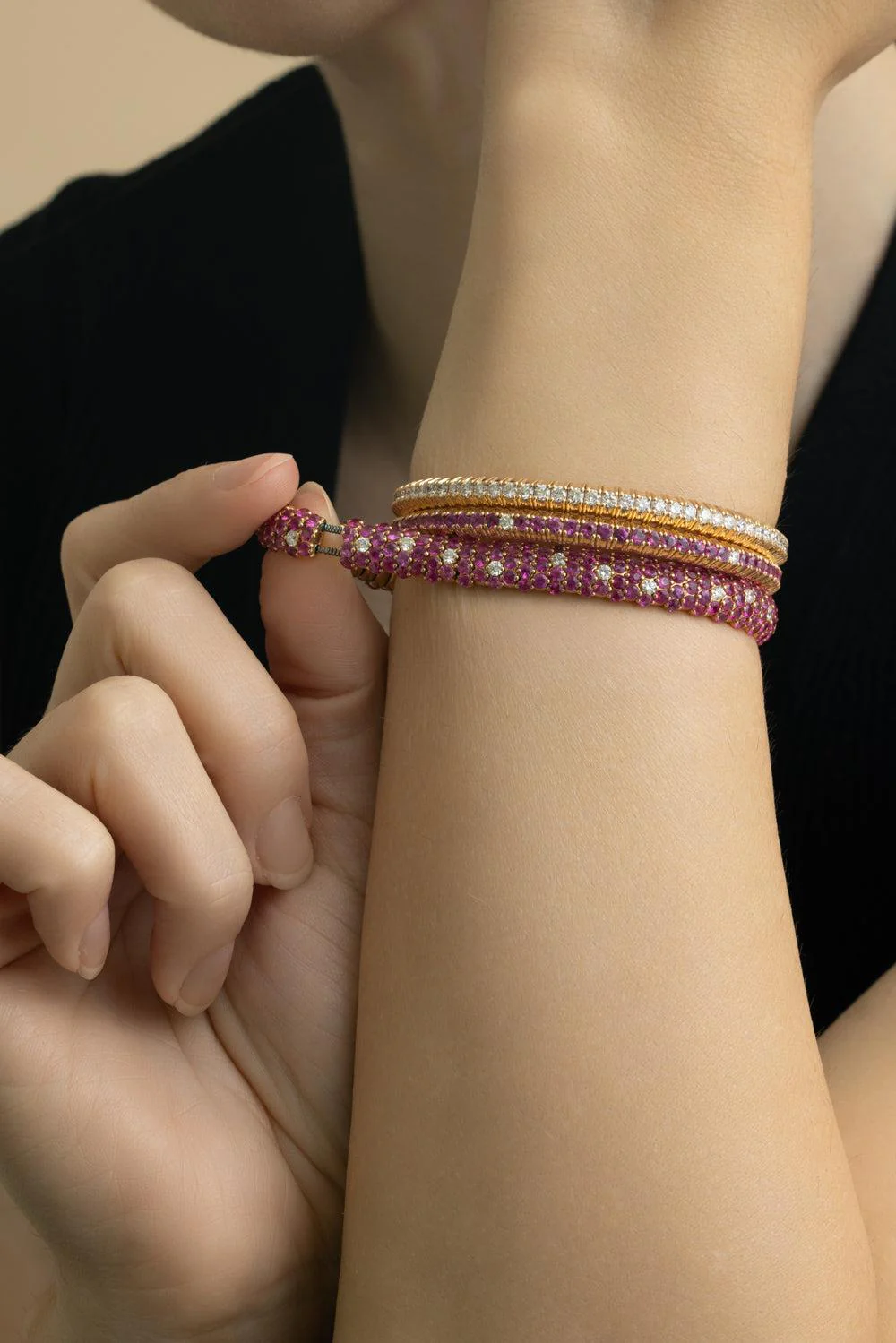 Ruby Diamond Stretch Bracelet - Image 4