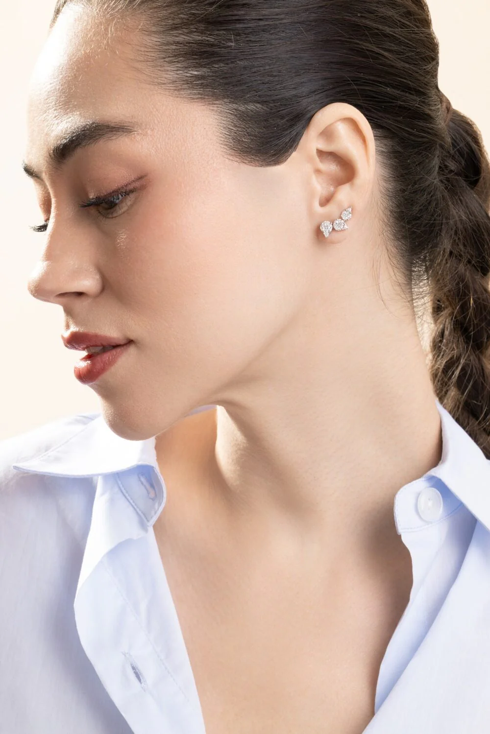 Three Pear Diamond Cluster Earrings - Image 4