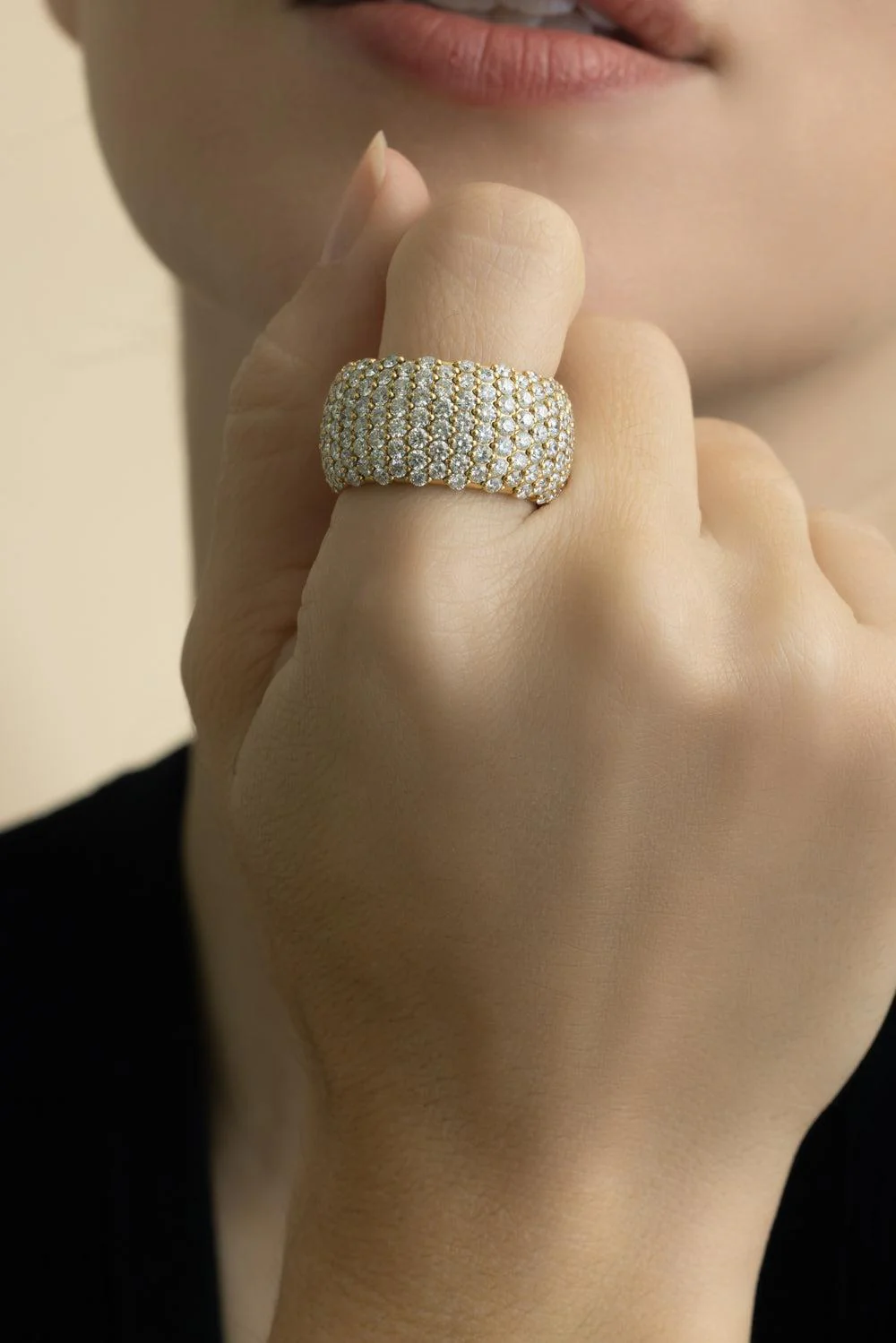 Wide Diamond Stretch Ring - Yellow Gold - Image 3